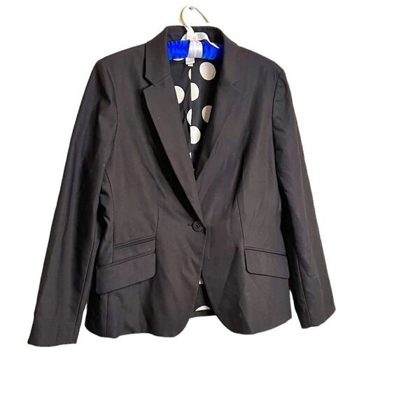 Chico's black lapel blazer lined with white polka dots office career Sz 1 US Med - Picture 2 of 11